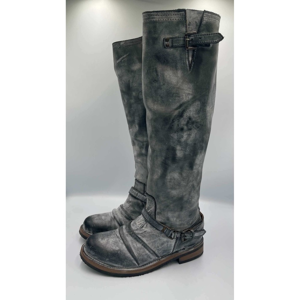 Freebird by Steven Roadie Tall Leather Moto Boots Distressed Black Grey Size 8